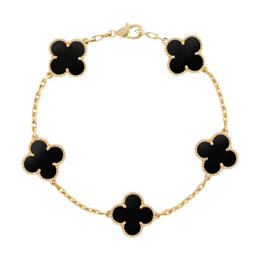 Black  LuxeCharm™ Clover Bracelet with floral design on a white background