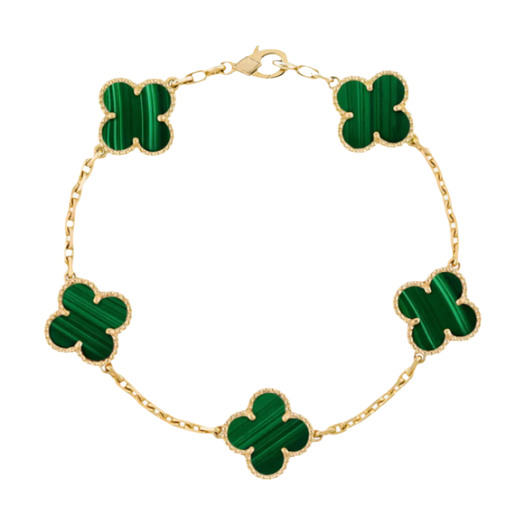Green LuxeCharm™ Clover Bracelet with floral design on a white background