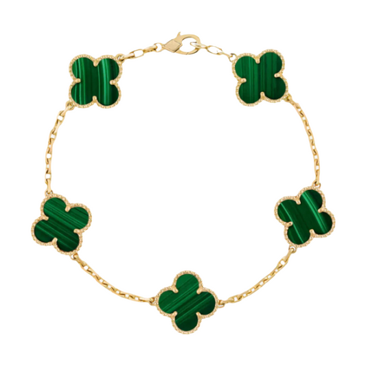 Green LuxeCharm™ Clover Bracelet with floral design on a white background